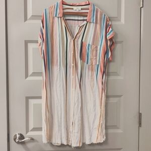 Summer bleached striped short sleeve button down dress with by Umgee size small